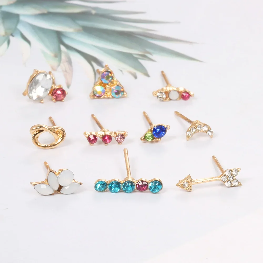 Korean Fashion Multicolor Zircon Earring Female 5 Pairs Sets of Stud Earrings for Women Jewelry Accessories Wholesale Kolczyki