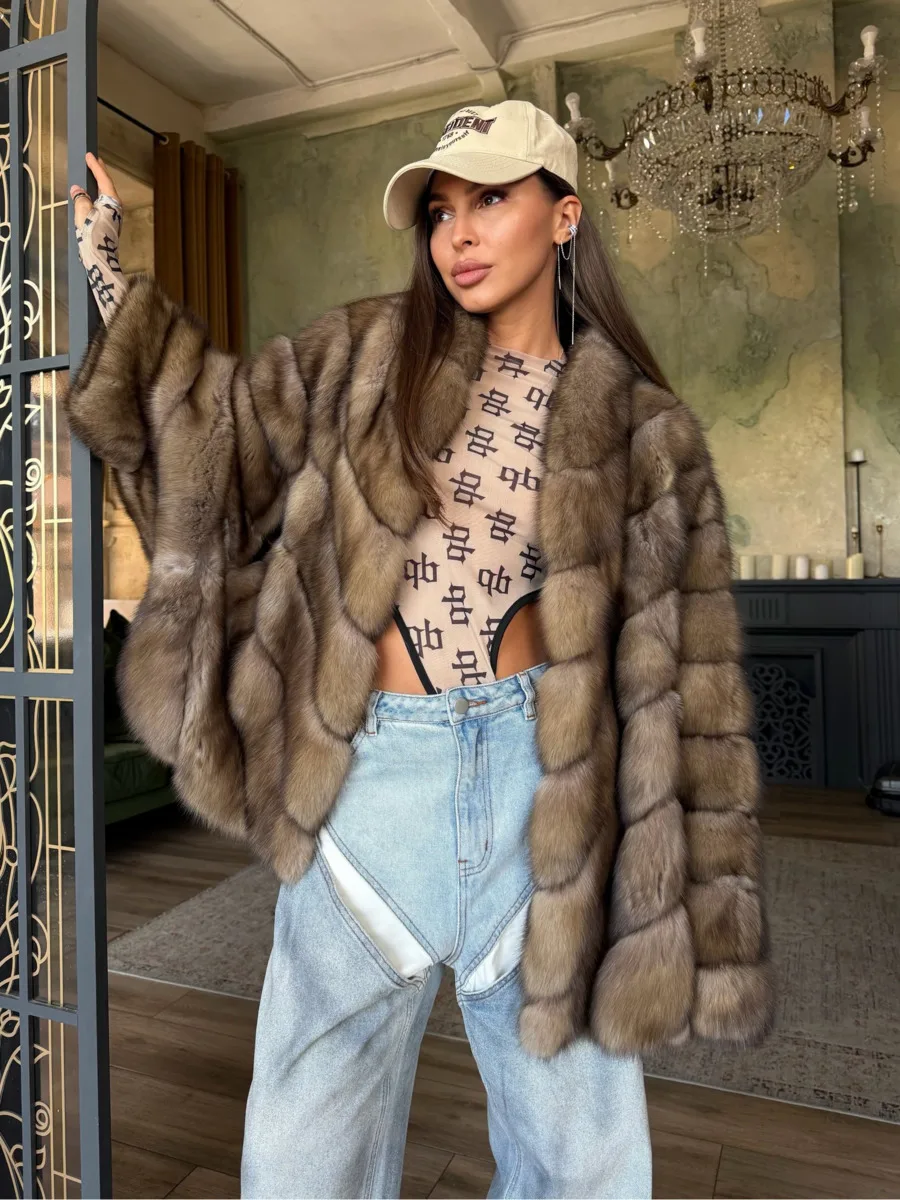 DFDG 2026 Women Block Stitched Faux Fur Cropped Coat Voluminous Puffy Sleeve Plush Warm Jacket Luxury Party Street Outerwear