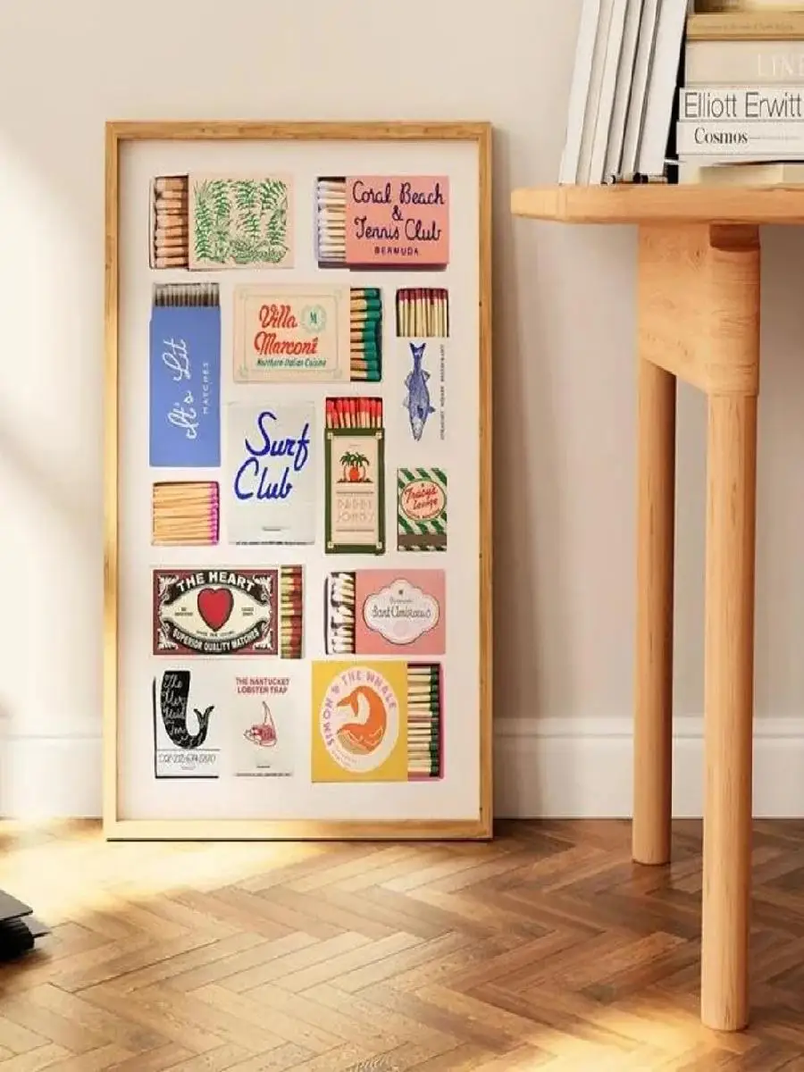 ملصق أنيق عتيق لصندوق الثقاب مطبوع عليه قماش الثقاب القديم لديكور الحائط الجمالي في الشقق والمكاتب المنزلية #2