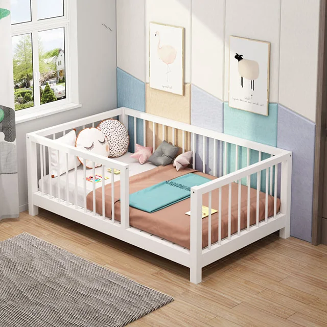 Cama Montessori lit en bois de pin en forme de maison avec Rails lit de maison en bois pour enfants chambre à coucher décor à la maison meubles chambre