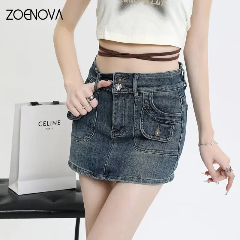 ZOENOVA 2023 New Chic Spring Summer Super Loose Fit Stretch Shorts Bag Skirt Jeans Women's Above Knee Mini Y2K Harajuku Clothes