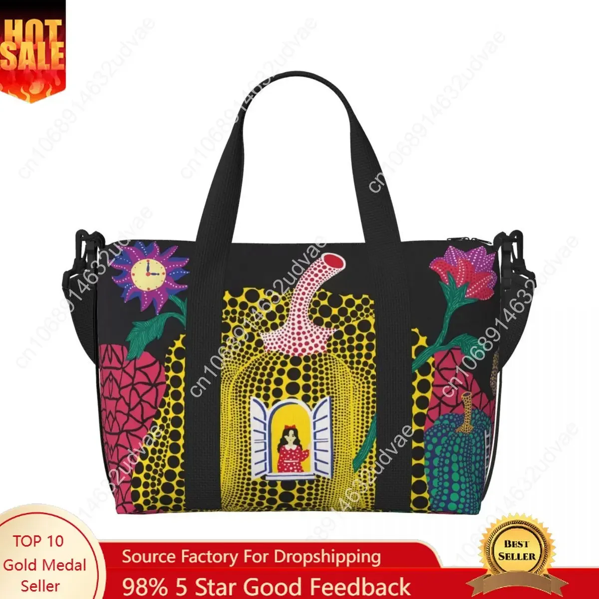 Custom Yayoi Kusama Abstract Painting Beach Tote Bag Women Extra Large Gym Carry On Travel Shopping Bags