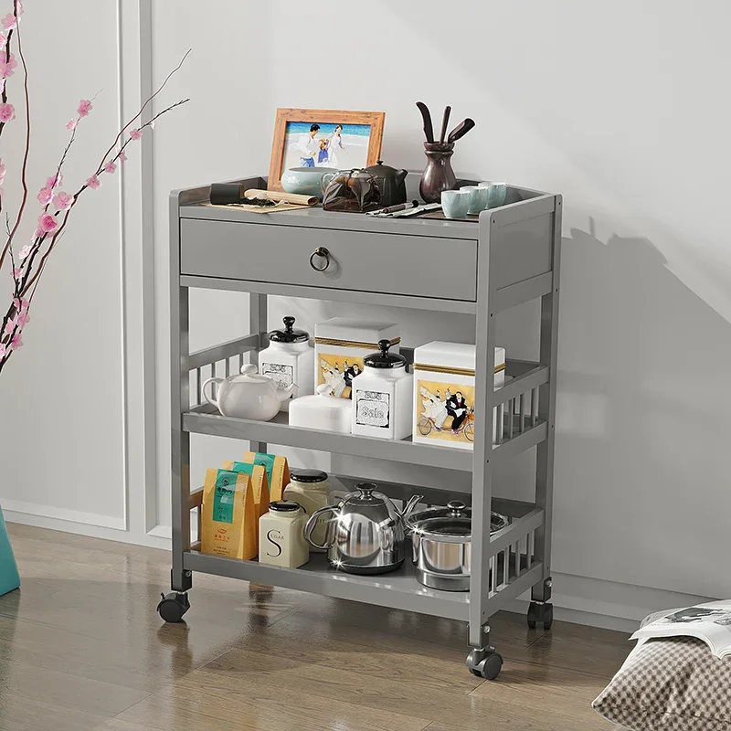 Multifunctional mobile painting tool trolley Three-layer bamboo and wood oil painting paint shelf Art examinee painting material