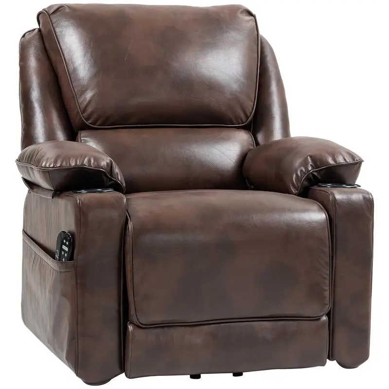 

HOMCOM Power Lift Chair for Elderly, Faux Leather Recliner Sofa with Vibration Massage and Heat, Remote, Side Pockets, Brown