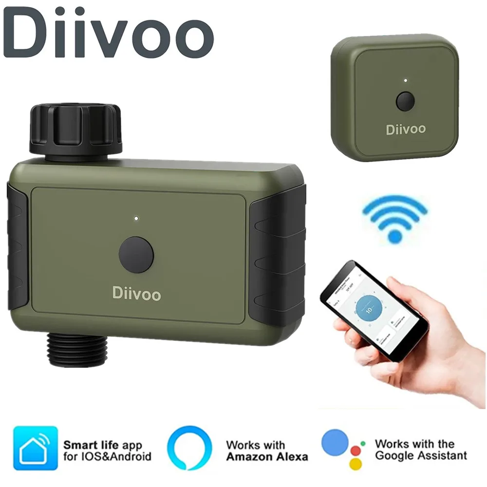 

Diivoo-Smart Garden Watering Timer, Wifi, Automatic Drip Irrigation Controller, Smart Water Valve, Garden Watering System