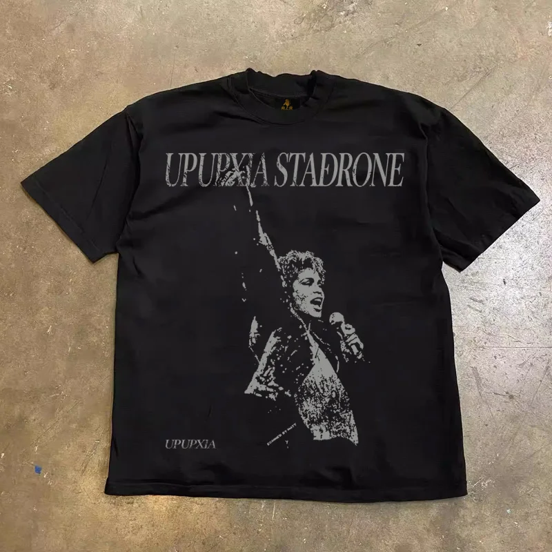 Loose Fit Cotton T-Shirt Unisex Short Sleeve Double Thread UPUPXIA Hero Print Sweat Absorbent round Neck Casual Summer Top