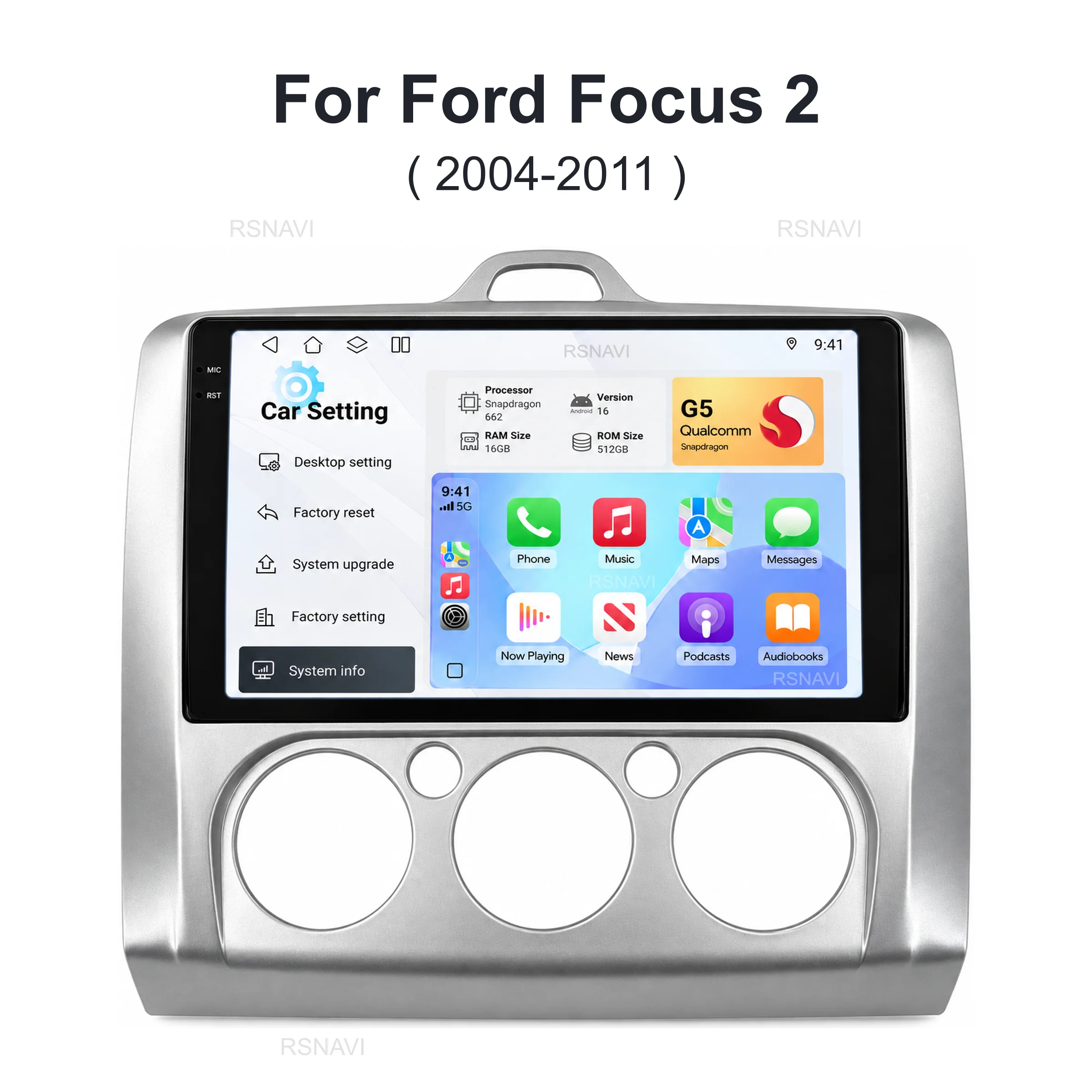 Android 16 Carplay Auto For Ford Focus 2 3 Mk2 Mk3 2004 2005 - 2011 Car Radio Navigation WIFI+4G GPS Multimedia Player 2K Screen