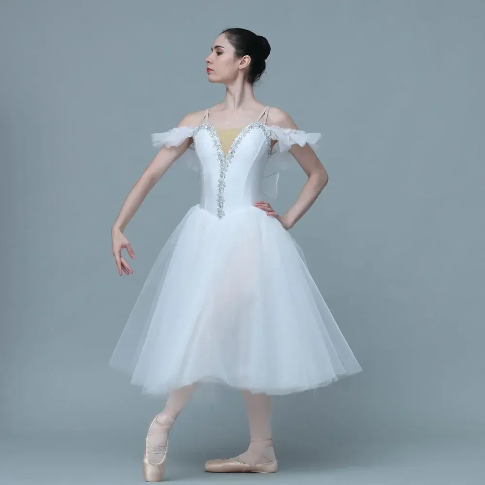 Tutú de Ballet profesional para adultos, tutú blanco romántico con alas, 20027