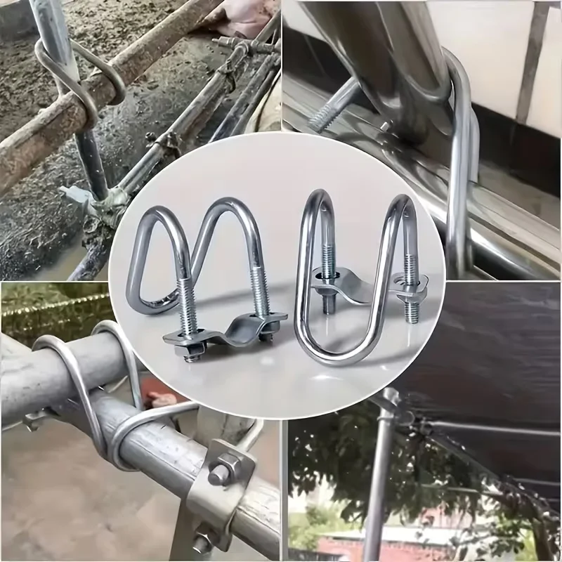 304 Stainless Steel Double U Bolt Clamp M6 M8 Cross Pipe Clamp for Greenhouse Livestock Fence Tube Mounting