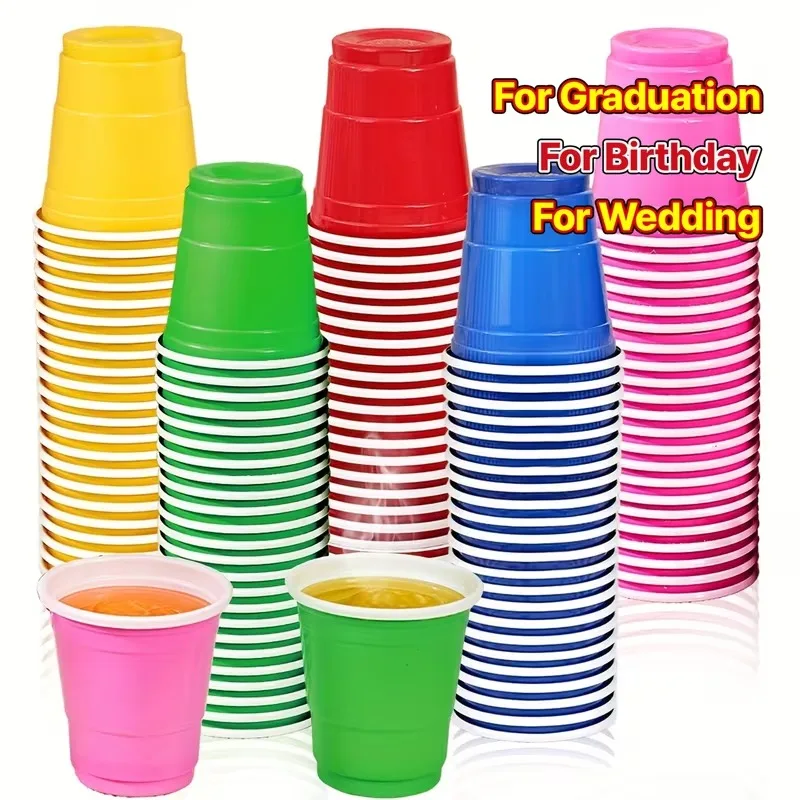 50PCS/Bag Mini Plastic Shot Cups Disposable Random Color PartyGraduation Birthday WeddingPicnic Valentines Drinkware Accessories