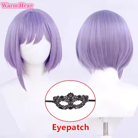 Nyamu Yutenji Synthetic Hair Anime Unisex 38cm Grey Purple Cosplay Anime Wig Heat Resistant Hair Halloween Party Wigs + Wig Cap