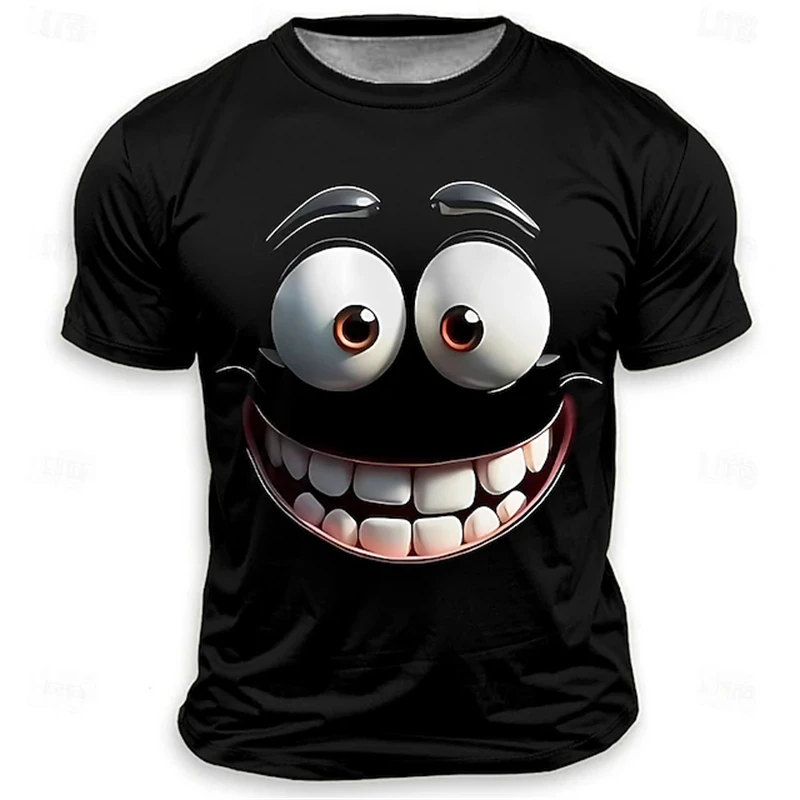 3D Cartoon Expression Print Summer Men's T-shirt Loose Top Casual Round Neck Short Sleeve Fashion Sports Casual Fashion T-shirt