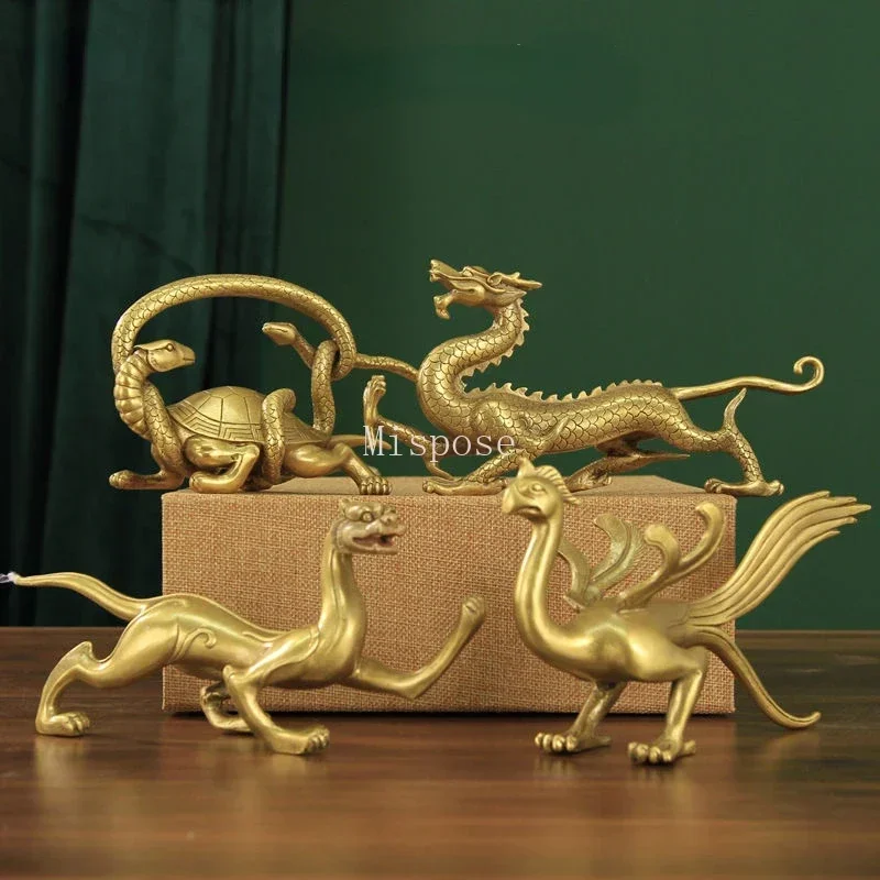 Copper Four Animals Spirit Beast Ornament Green Dragon White Tiger Vermilion Bird Xuanwu Sculptures