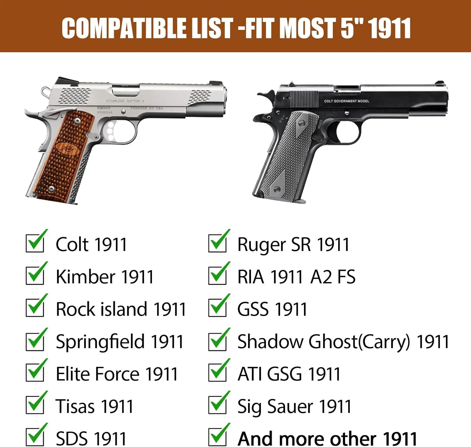 فقط لـ 1911، 5 بوصة، حافظة IWB Hydrid: كولت/كيمبر/تيسا/S&W/روجر/سيج/RIA إلخ، الاحتفاظ |   الراحة القصوى |   اليد اليمنى