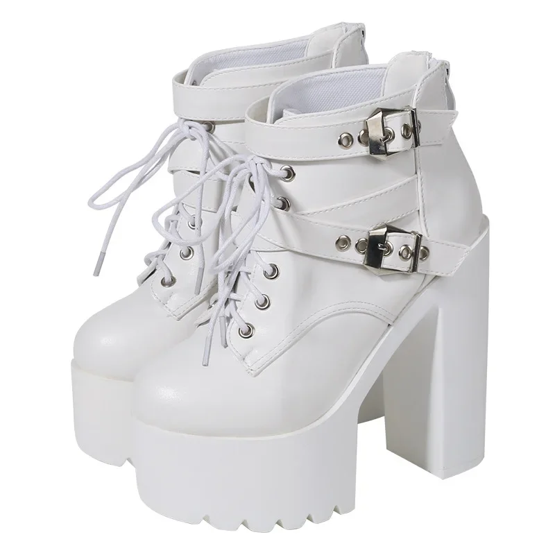 Stivaletti alla moda in stile europeo e americano 2024 primavera nuovo coreano spesso con stivaletti stivali da donna con tacco super alto da 14 cm