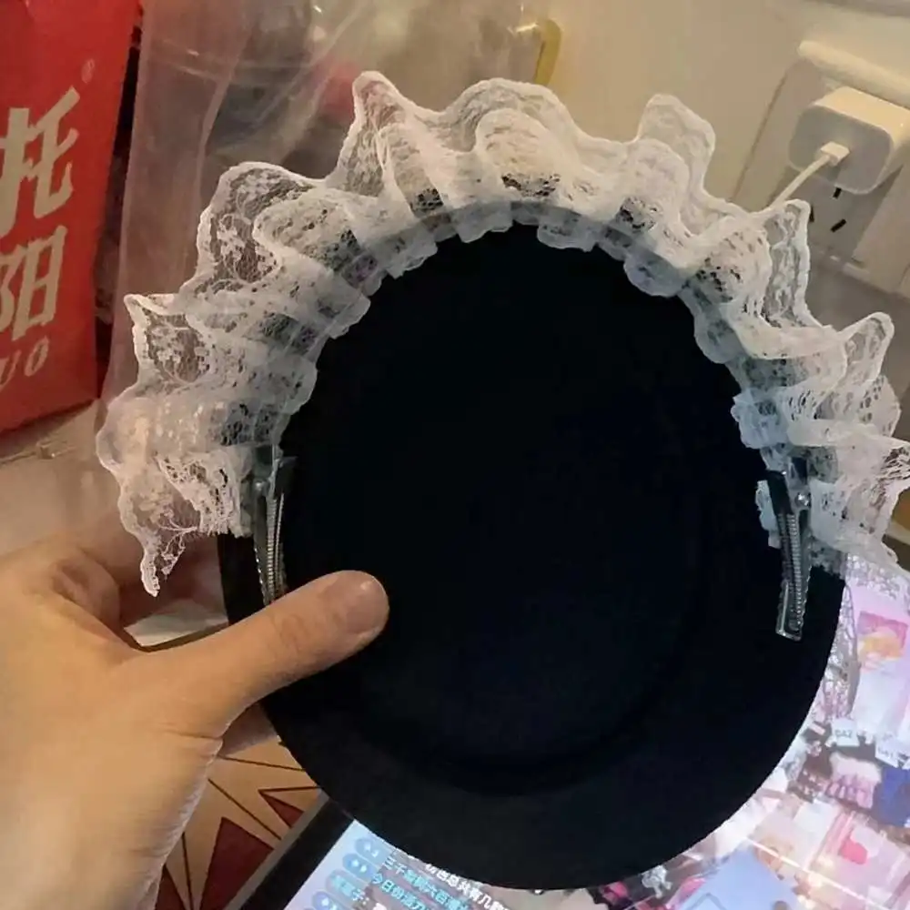 Prachtige Tovenaar Hoed Met Haar Clip Decoratieve Anti-Val Faux Veren Kant Strik Zoete Lolita Hoofddeksels Haaraccessoires