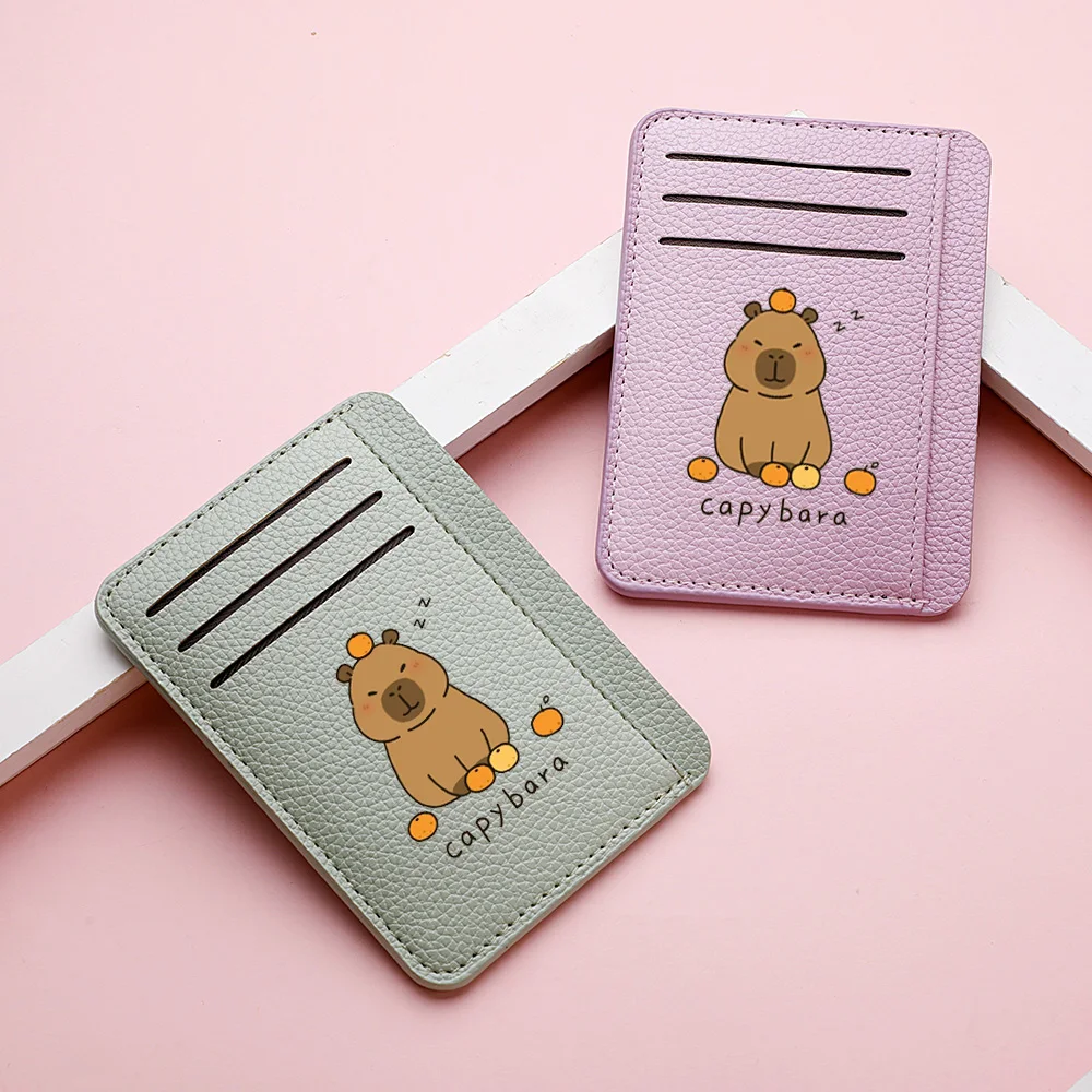 Kreditkartenetui aus PU-Leder, personalisierbar, schlankes Portemonnaie, niedliches Capybara-Muster, Mini-Kreditkartenetui für Damen – Detail 1