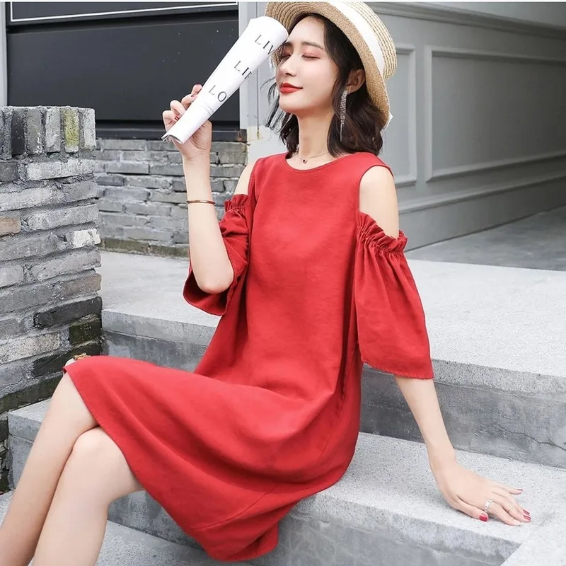 Dress Women Solid Off-shoulder Bow Loose Elegant Female Korean Style Chiffon Mini Sexy Young Ladies Casual New Arrival Soft Ins