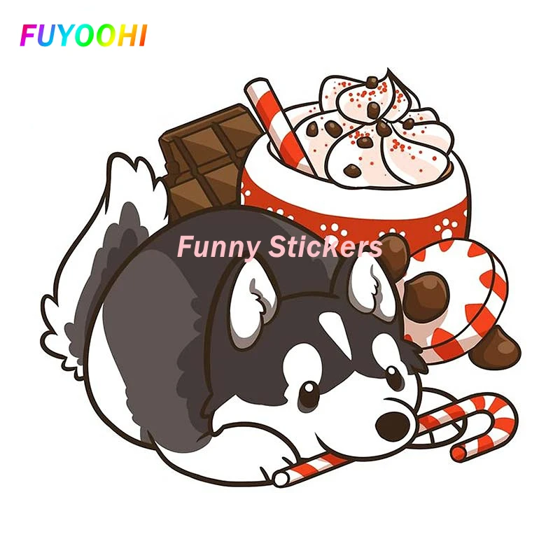 FUYOOHI Play Stickers Peppermint Mocha Siberian Husky Car Sticker Vinyl Window Decal Car Decorative Fluffy Spitz Dog Stickers