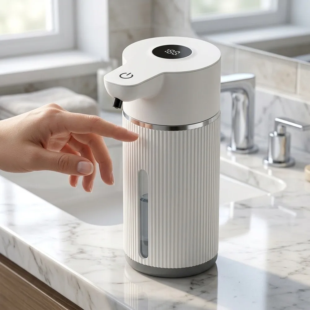 ABS Electric Soap Dispenser 420ml Touchless Infrared Sensor Real Time Digital Display 4 Foam Levels Wall Mounted Countertop