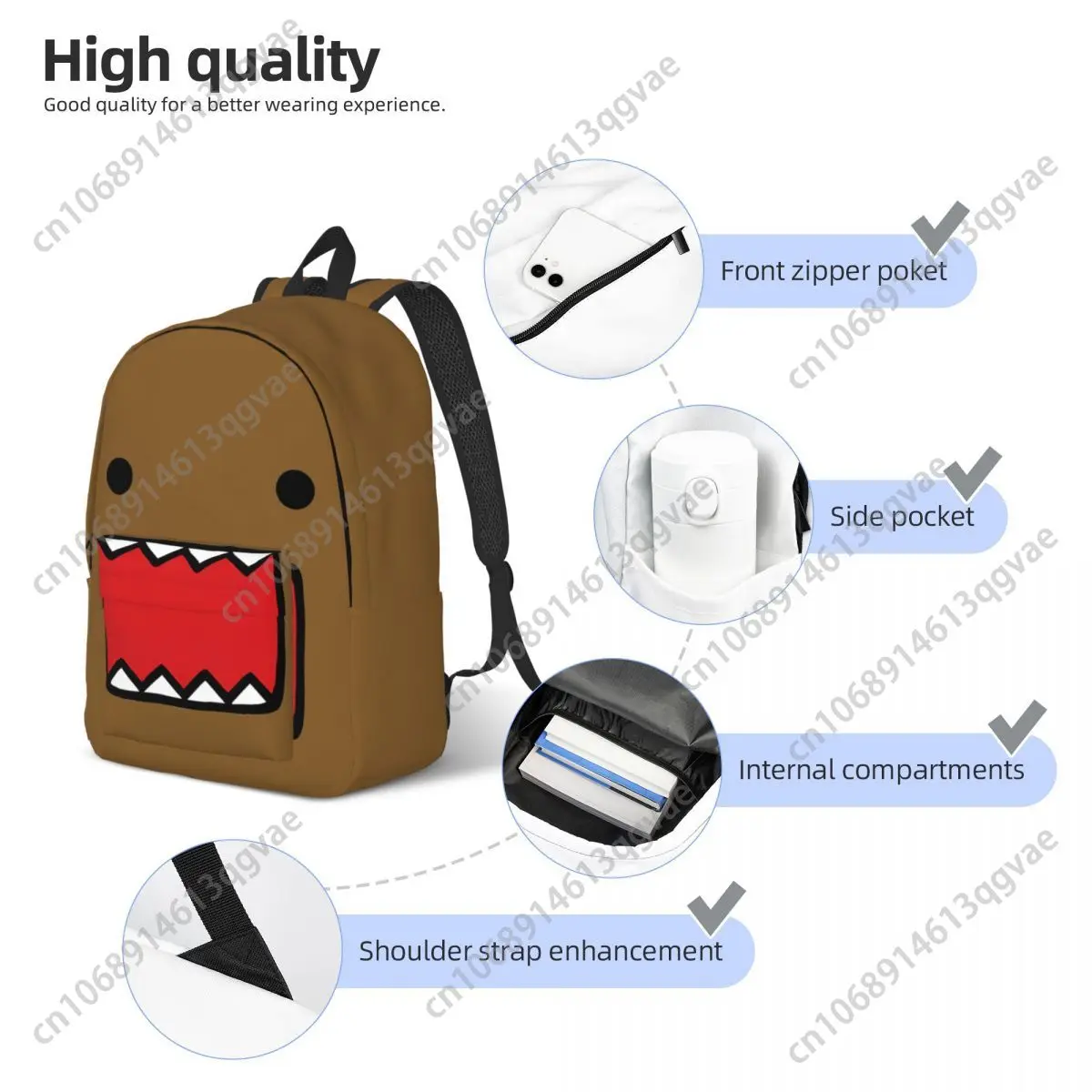 Domo Kun Doll Face Cool Backpack Sports High School Business Cute Funny Daypack for Men Women Laptop Canvas Bags