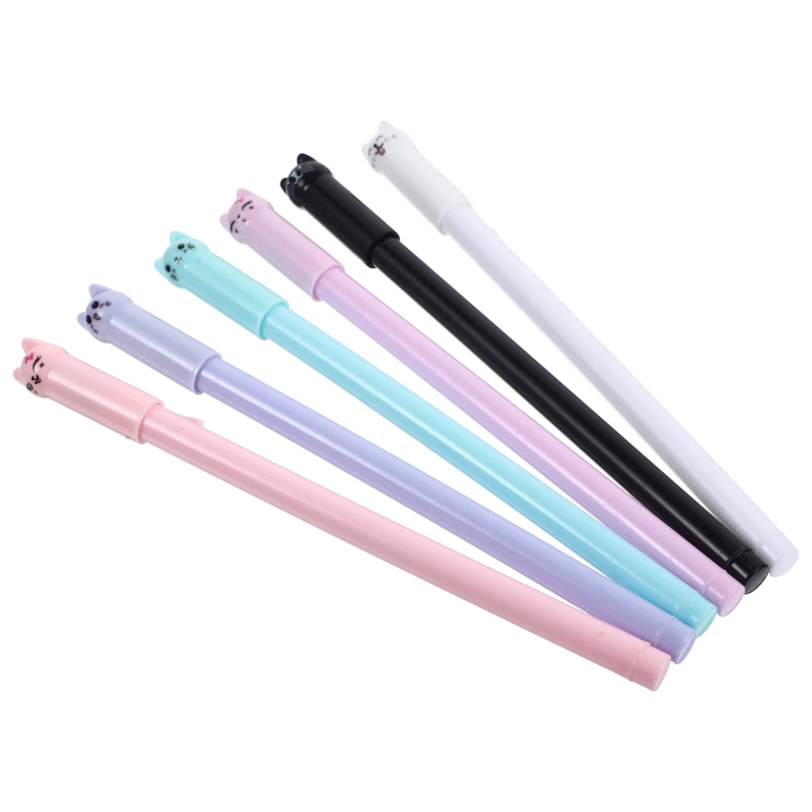 6 Pcs Creative Stationery Pen Cap Cat Gel Writing Ink Animal Rub Out Pens Fun Cute Ballpoint Cartoon Student Use