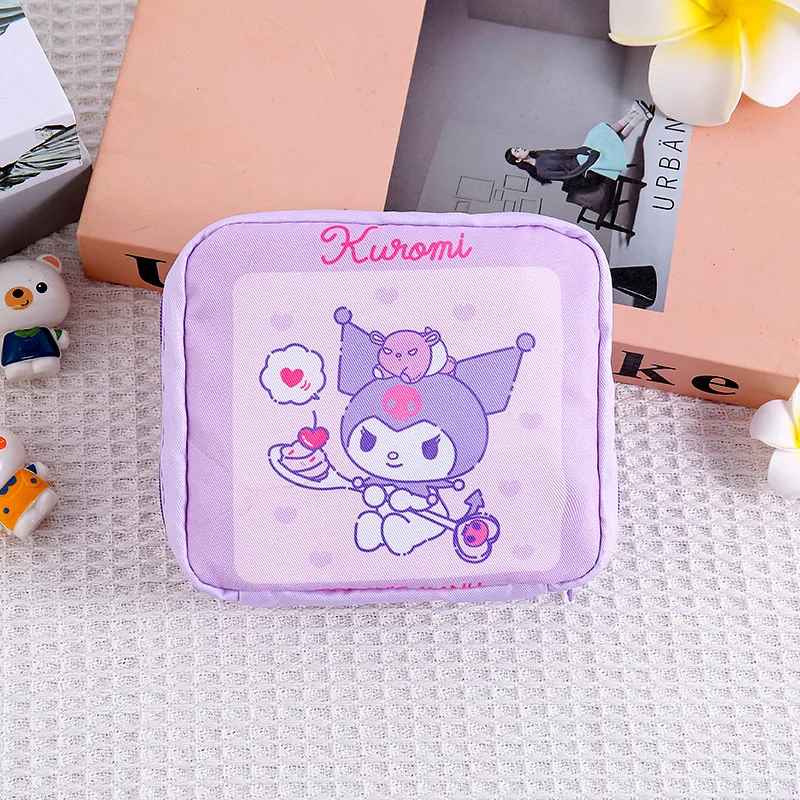 Bolsa organizadora de tampones Sanrio Hello Kitty, tela Oxford, linda chica de dibujos animados, Kuromi, bolsa de almacenamiento de cosméticos portátil, 12x14x5cm, nuevo