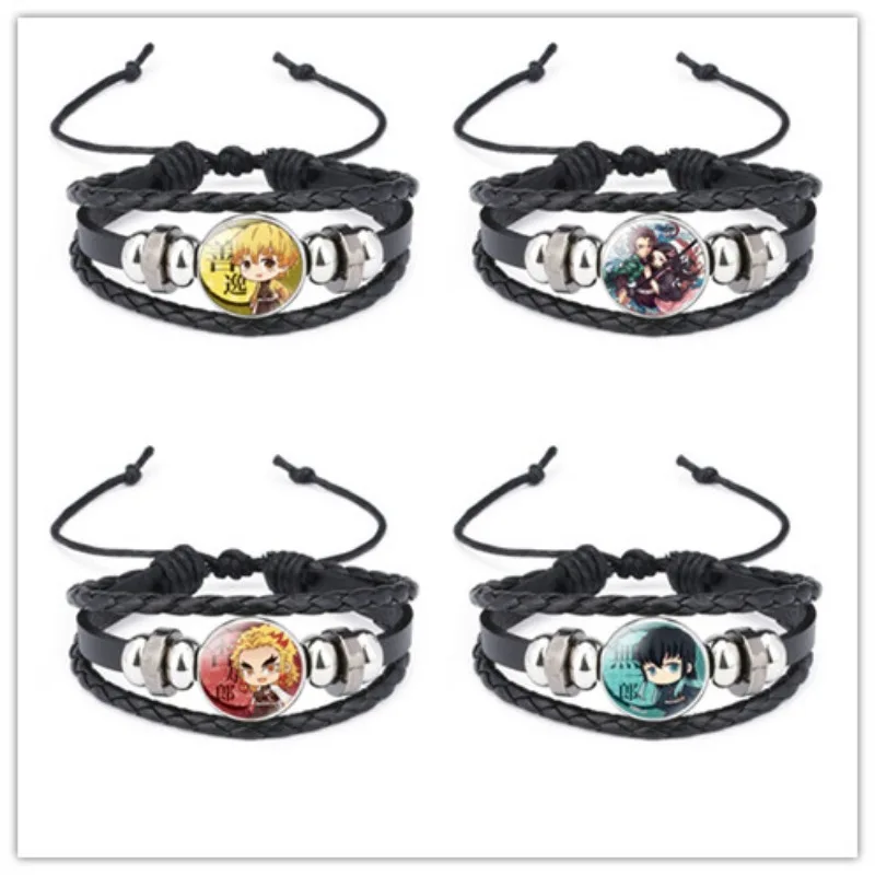 Demon Slayer Cartoon Bracelet Anime Action Figures Q Figurals Leather Bracelet Kamado Tanjirou Nezuko Hashibira Inosuke Kid Gift