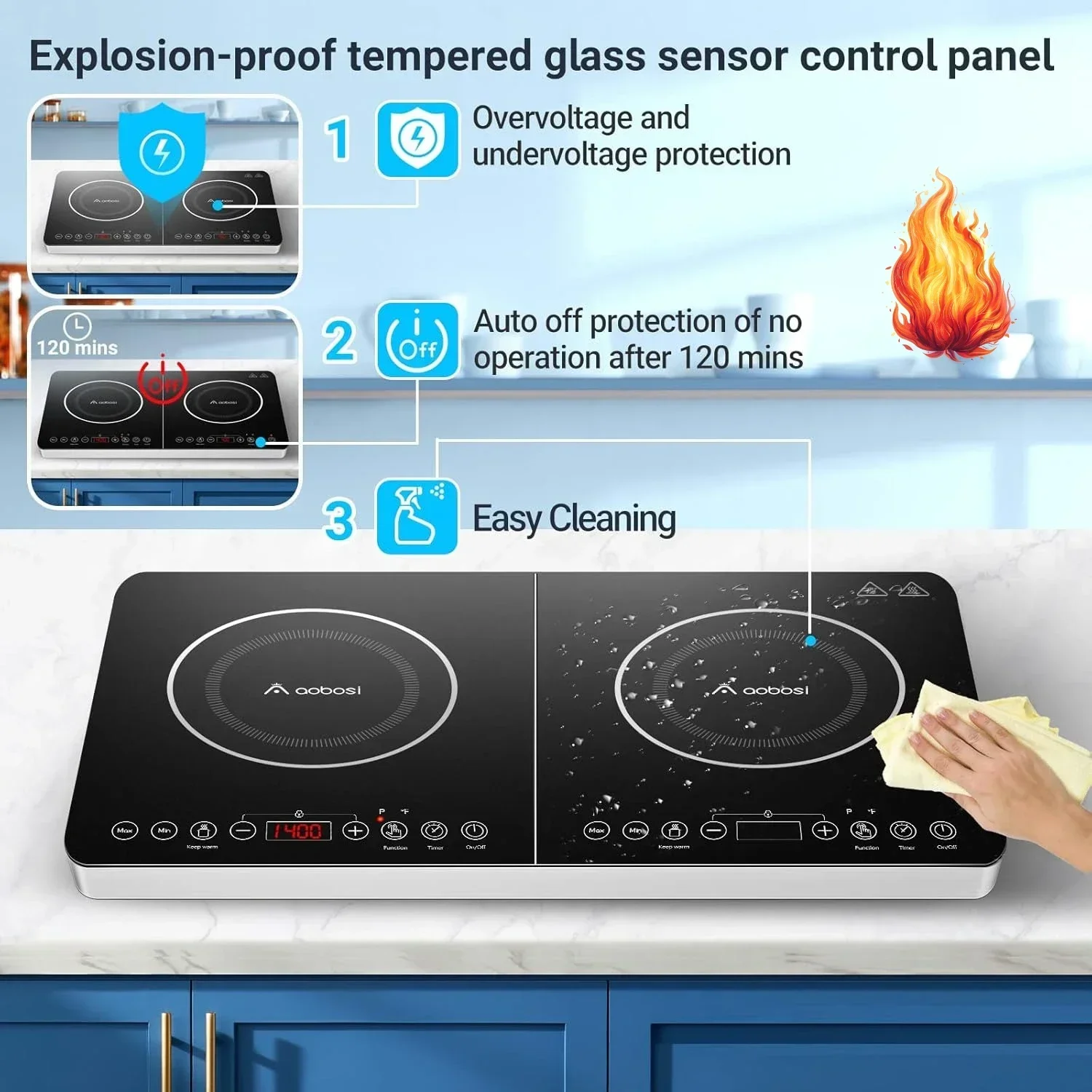 

Double Induction Cooktop,Portable Induction Cooker with 2 Burner Independent Control,Ultrathin Body,10 Temperature