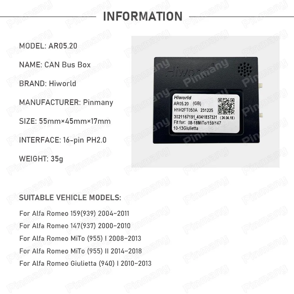 Car OEM Radio Accessories AR05 CANBus Decoder CAN to UART Data Conversion for Alfa Romeo 159 939 147 937 MiTo 955 Giulietta 940