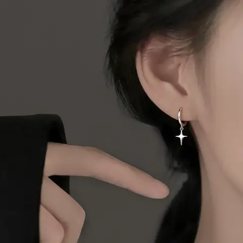 REETI 925 스털링 실버 스타 후프 귀걸이 – 간단하고 세련된 여성용 웨딩 주얼리 액세서리