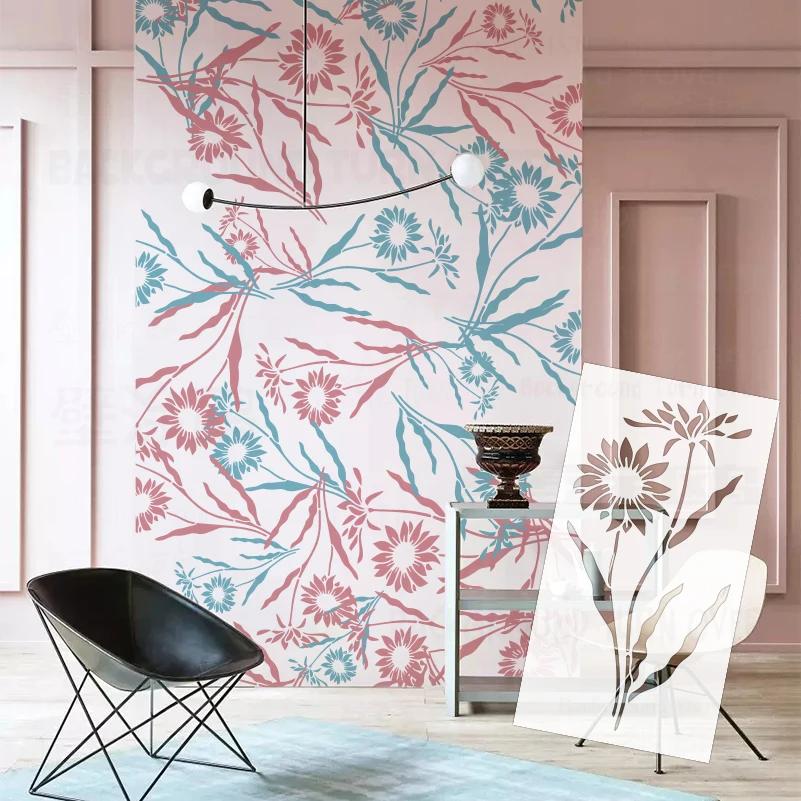 

38cm - 76cm Stencil For Painting Wall Customize Custom Decorative Template Furniture Makers Putty Flower Floral Grass S672