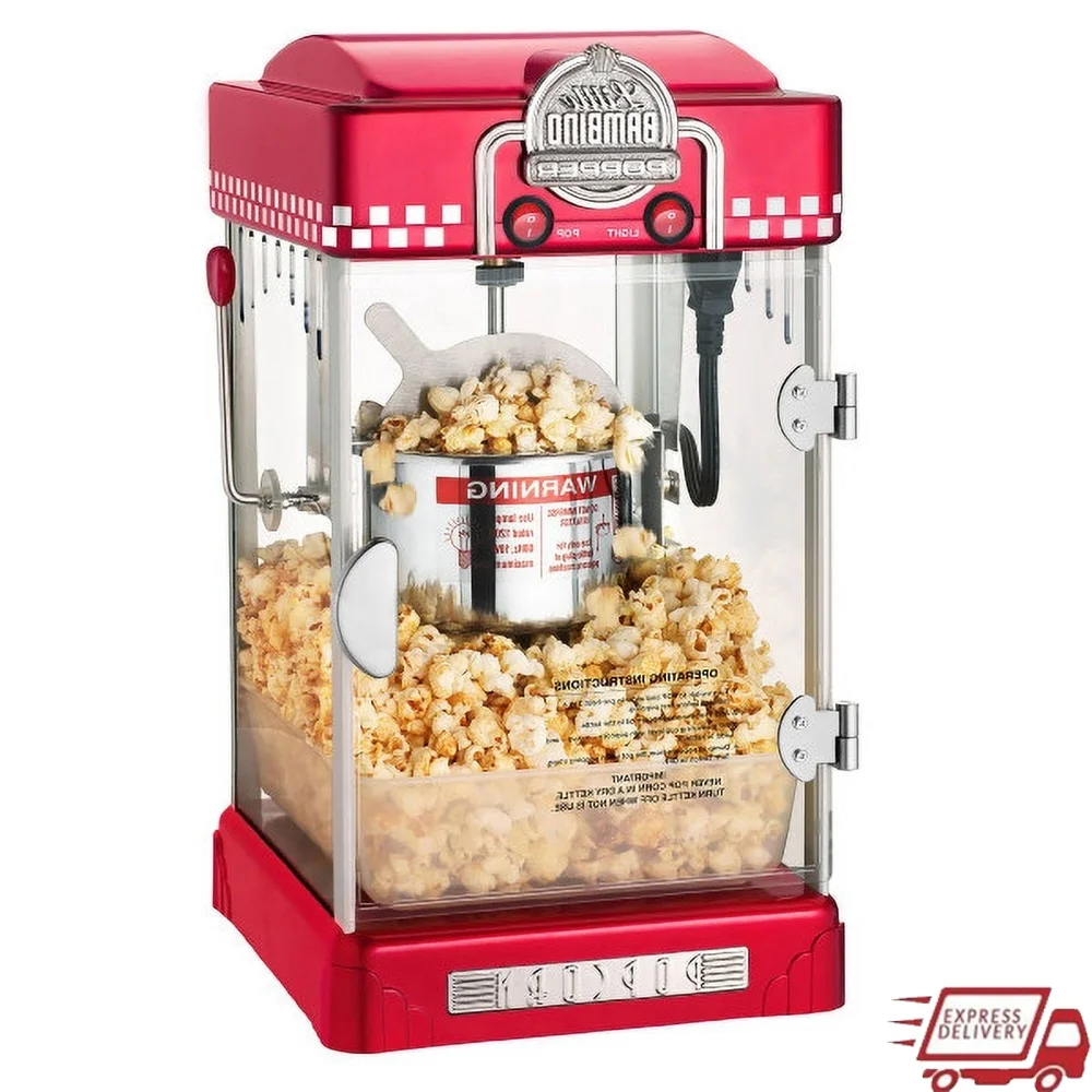 

300W Electric Popcorn Popper Vintage Design Countertop Popcorn Machine Movie Theater Popcorn Maker Easy Cleanup Warming Tray
