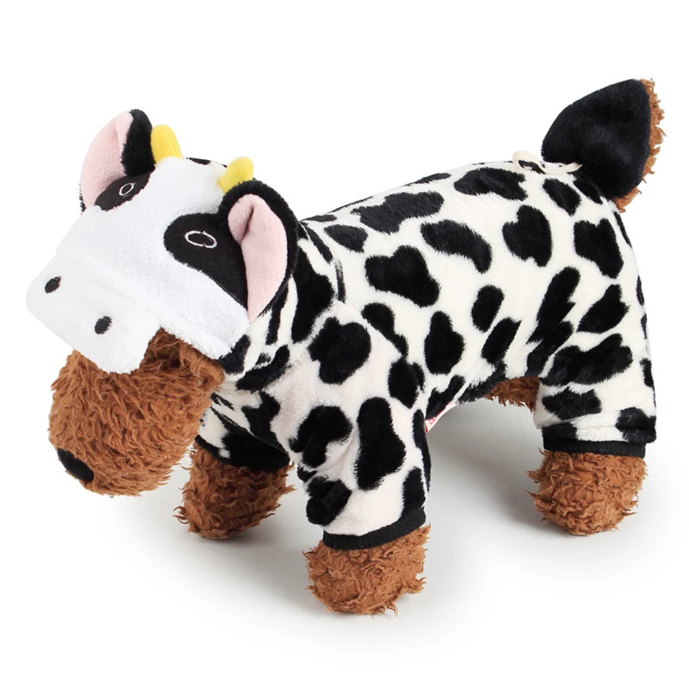 

Adorable Dog Cow Costume Puppy Clothing Cow Style Hoodie Warm Coral Fleece Pet Jumpsuits Small Dog Coat Snap Fasteners Winter