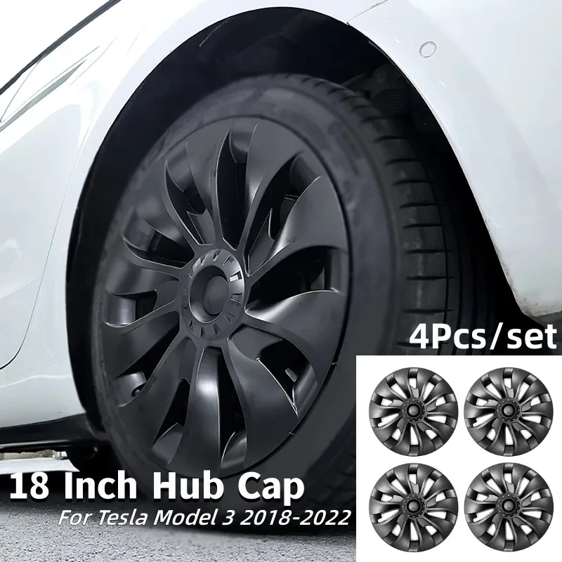 

4Pcs/set 18 Inch Car Hub Caps Modification Decorative Protection Wheel Cap Full Cover Proteection for Tesla Model 3 2018-2022