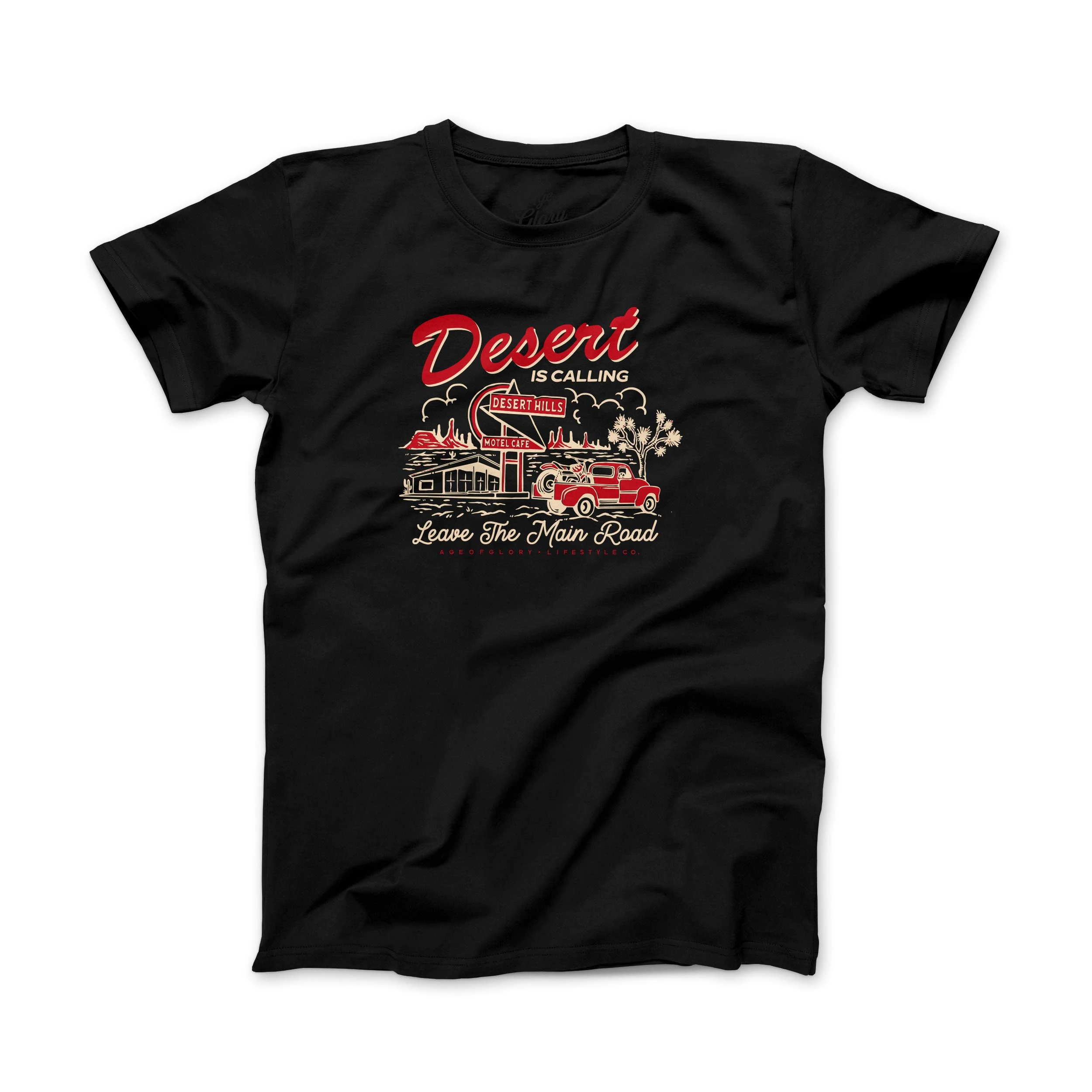 Retro Adventure Vintage Desert‑Motel Road‑Trip Motorcycle Graphic Tee Cotton Mens Womens T-Shirt Outdoor Casual Top