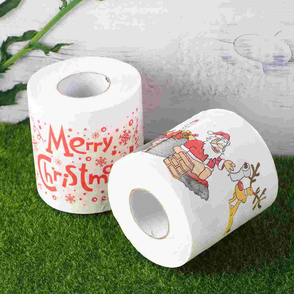 2 Roll Restaurant Toilet Paper Christmas Gift Comfortable Printed Santa Pattern Christmas Toilet Roll Paper New Year Decoration