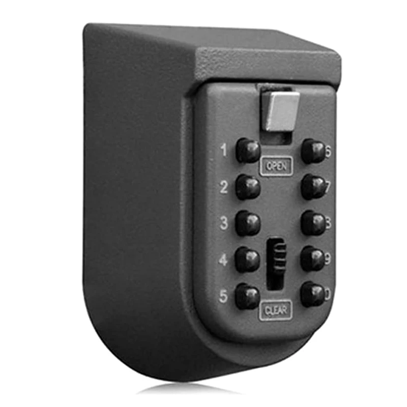 1Set Key Storage Box 10-Digits Combination Lockbox For Outside Wall Mount For Home Dark Gray