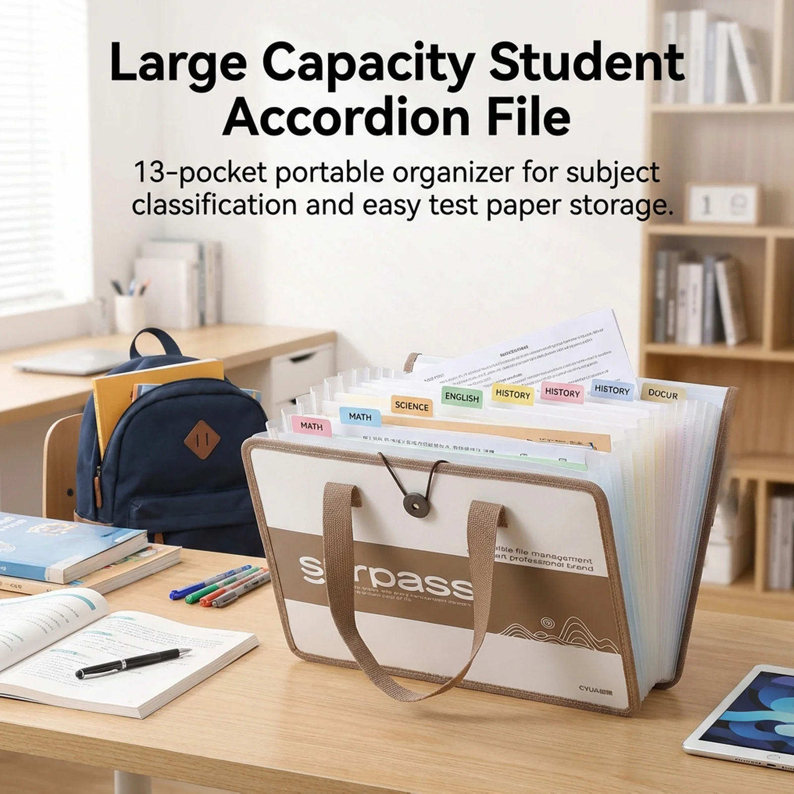 

13-Pocket Expanding File Folder Organizer Document Holder for School Office Home Business Portable Waterproof Portable Folders