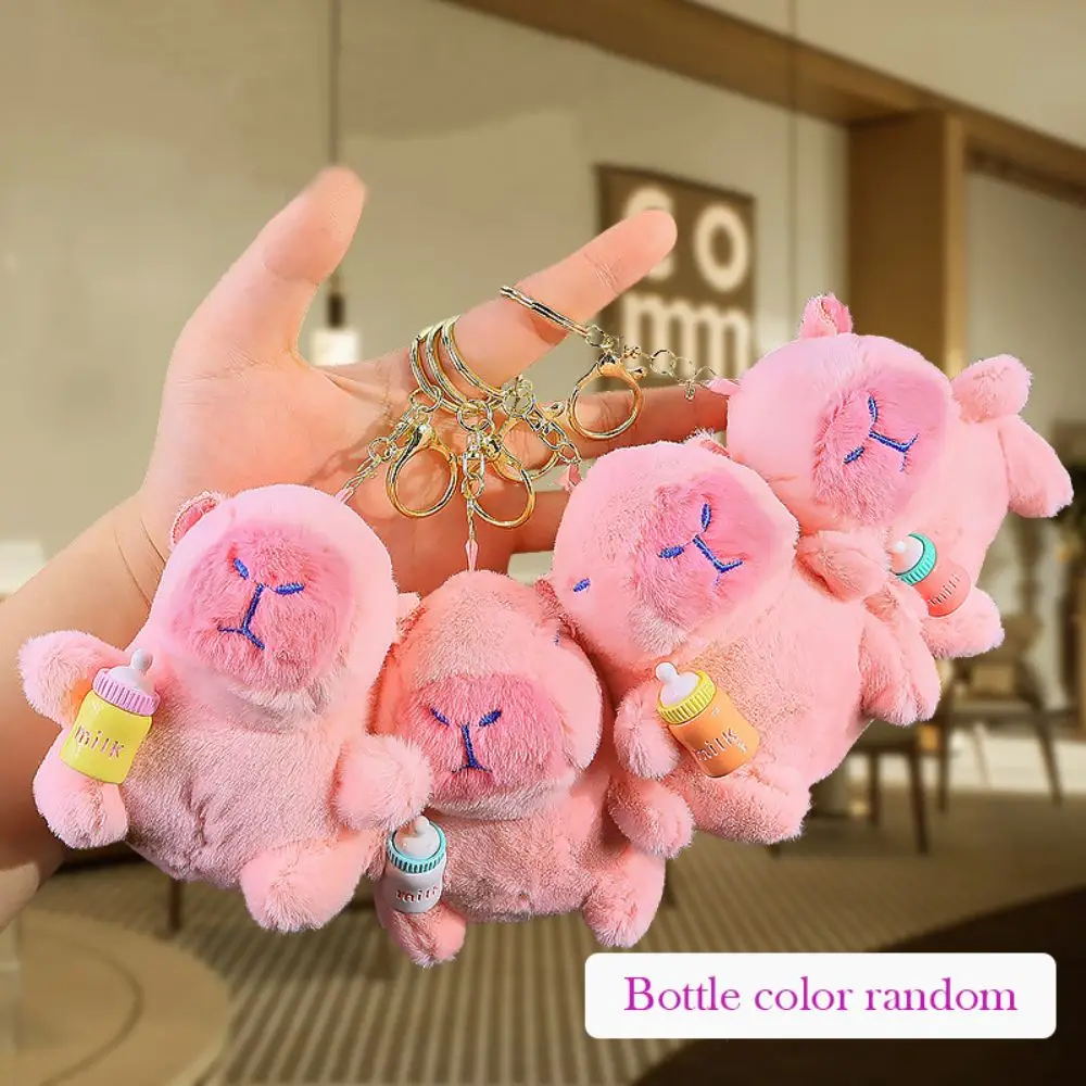 Bottle Color Random Capybara Plush Doll 11cm Portable Car Key Ring Decoration Accessories Bottle Series Cute