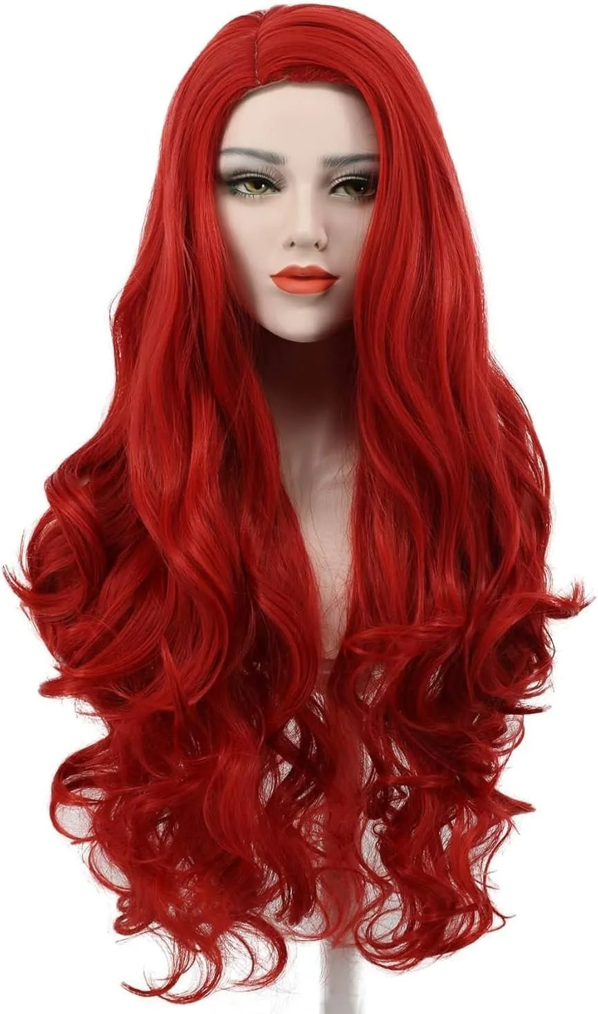 Red Synthetic Wig with Big Waves for Halloween Cosplay Wig for Role-Playing, Daily Party, High-Temperature Hair Accessory Set