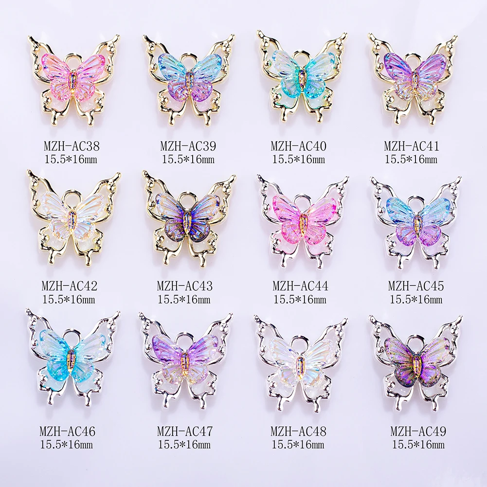10pcs Butterflies Nail Decoration Shiny Stereoscopic Nail Charm Art 3D Stereoscopic Visual Effect Gradient Iridescent Butterflie