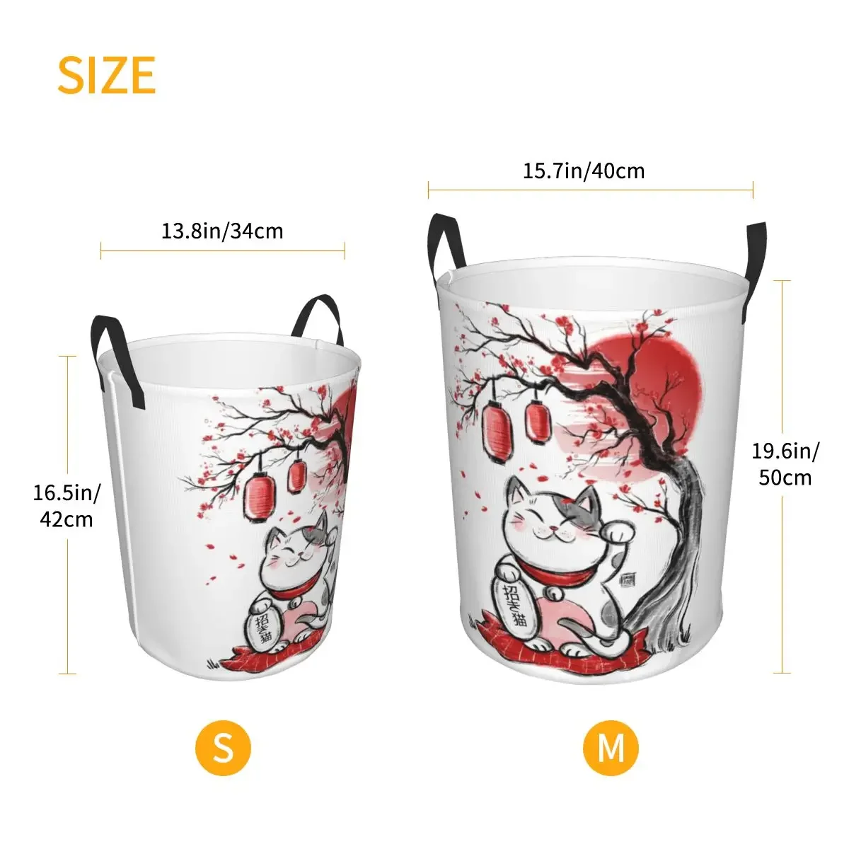 Maneki Neko Sakura Flowers Laundry Basket Foldable Large Capacity Clothing Storage Bin Lucky Cat Cherry Blossom Hamper view 6