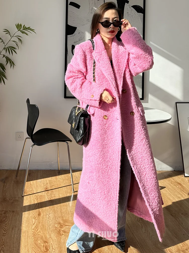 

Thicken Warm Double-sided Cashmere Maxi Loop Fur X-long Coat Suit Collar Women Fashion Winter Woolen Overcoat With Belt