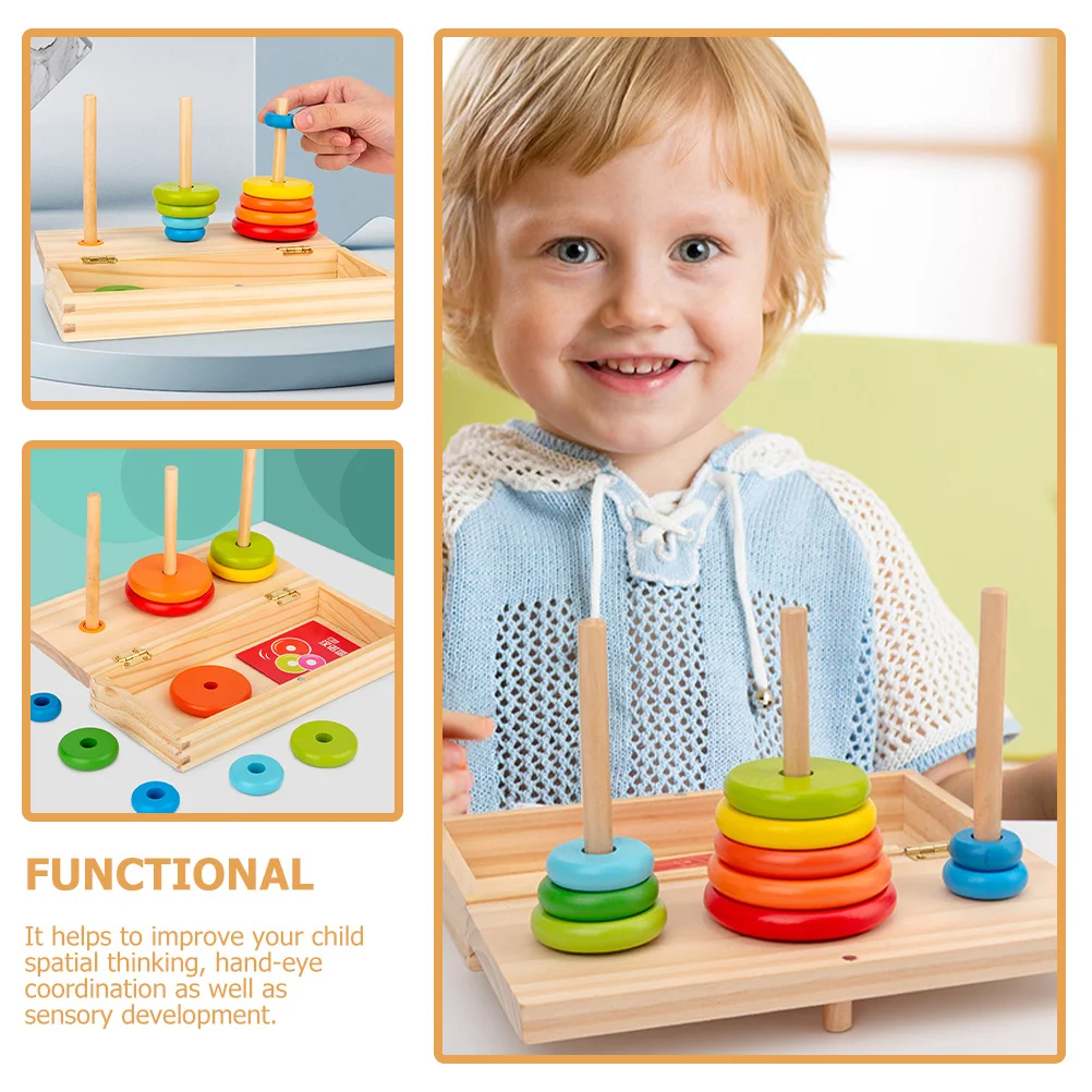 مجموعة واحدة من حلقات برج هانوي الملونة القابلة للتكديس، حلقة الطفل، التنمية المعرفية، التنسيق بين اليد والعين، لعبة تعليمية #2