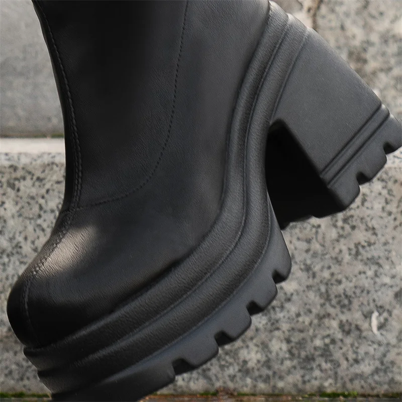 Donne stile Punk autunno inverno piattaforma grossa stivali alti scarpe da festa donna tacchi spessi neri stivali alti al ginocchio elastici