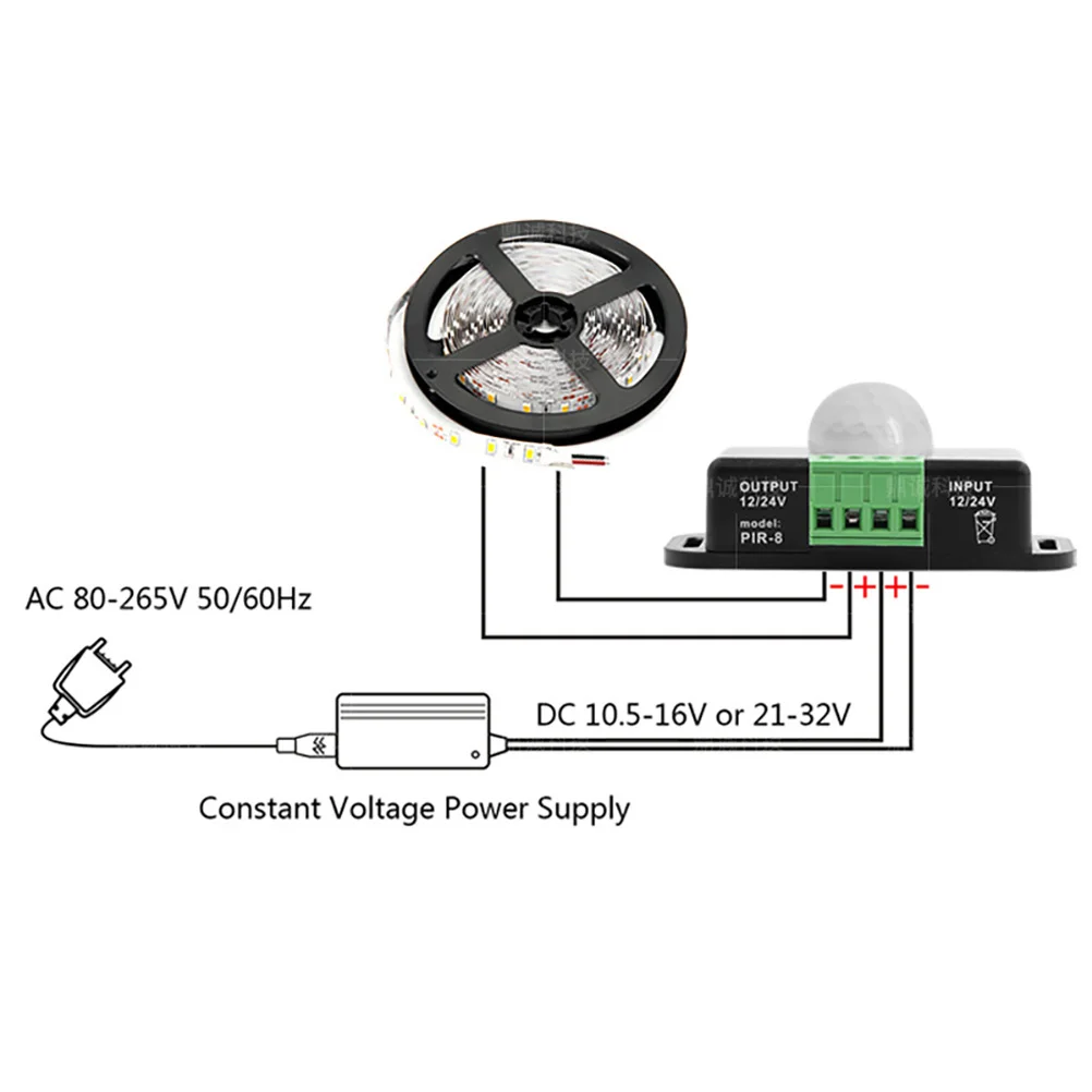 1 Uds 12-24V interruptor de luz con Sensor de movimiento controlador Pir para escalera gabinete camino 1-10 Min retardo infrarrojo eléctrico