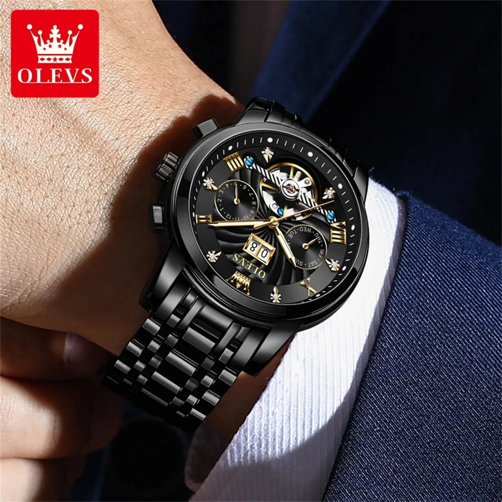 OLEVS Classic Men\'s Watches Tourbillon Multi-function Full Automatic Men Watch High end Male Wristwatches