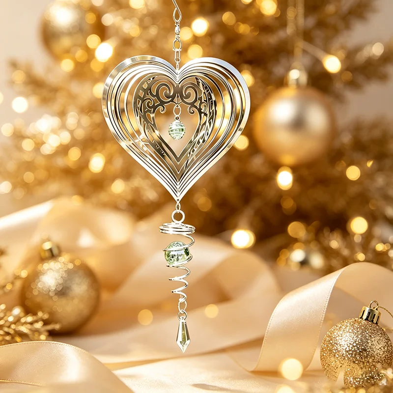 Stainless Steel Sun Catcher, 3D Rotating Mirror‑Surface Wind Spinner, Outdoor Metal Hanging Decor