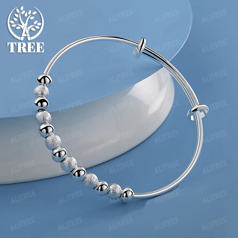 

Trendy 925 Sterling Silver Smooth Frosted Beads Bangle For Men Women Party Wedding Christmas Jewelry Fashion Gift Accessories